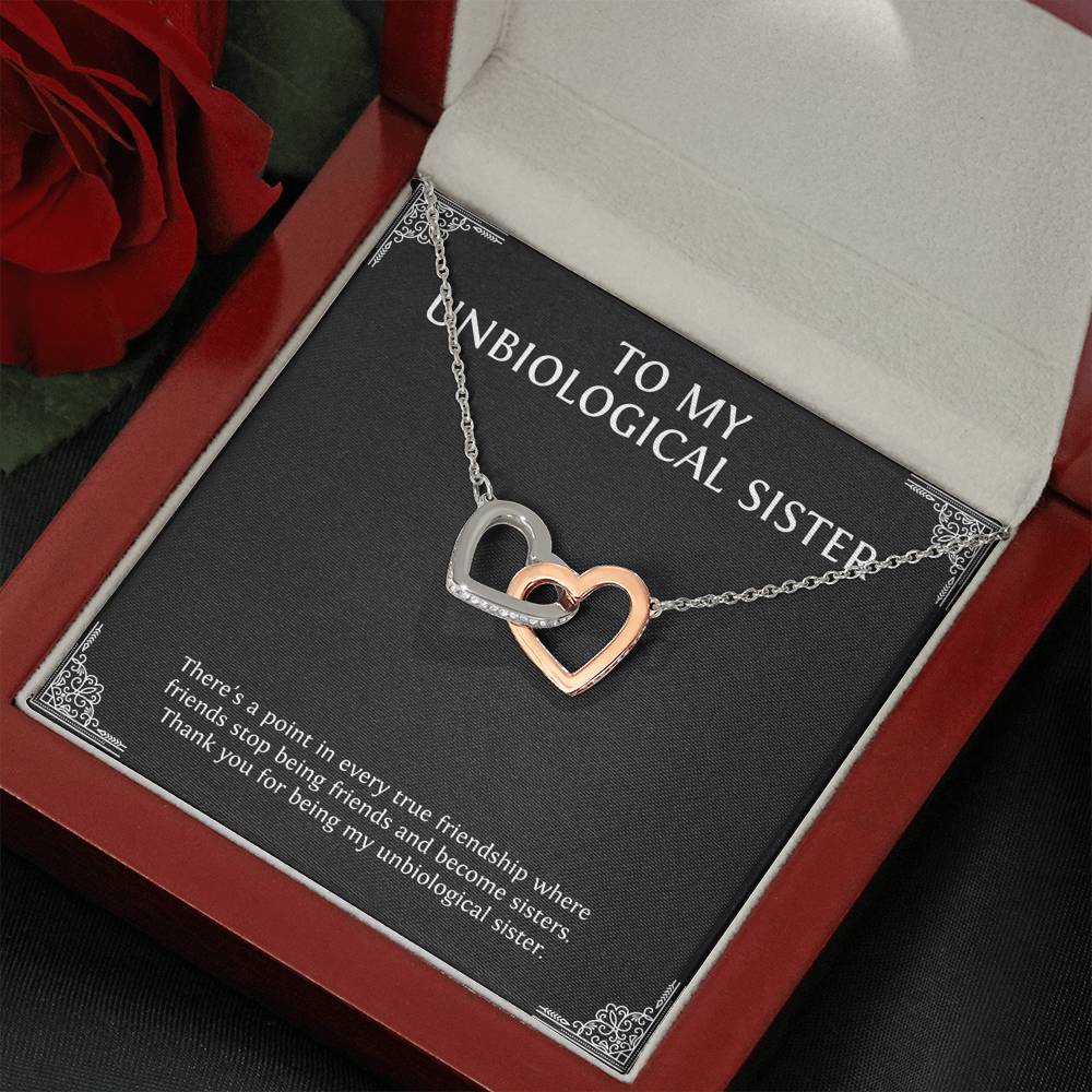To My Unbiological Sister Gifts, Point in Every Friendship, Interlocking Heart Necklace For Women, Birthday Present Idea From Sister-in-law