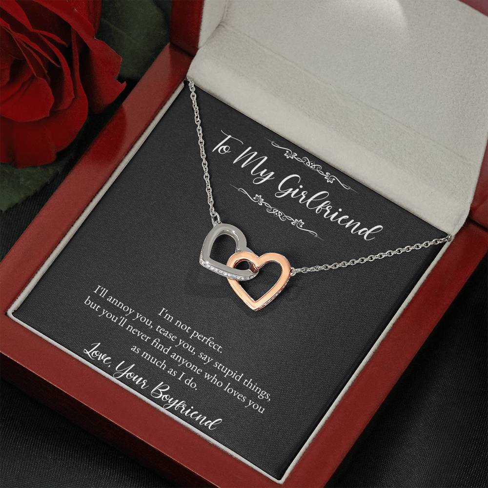 To My Girlfriend, I Am Not Perfect, Interlocking Heart Necklace For Women, Anniversary Birthday Valentines Day Gifts From Boyfriend