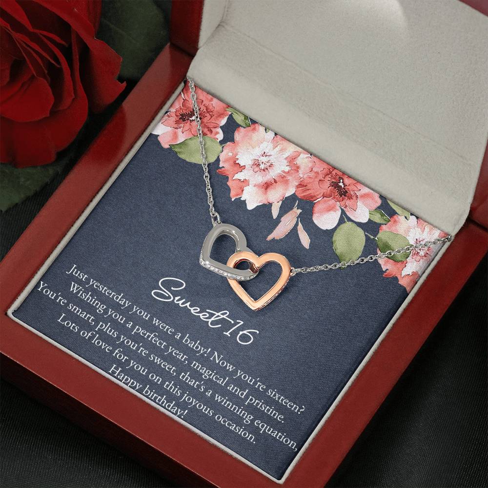 Daughter Interlocking Heart Necklace - Yesterday You Were A Baby | Sweet 16 Birthday Gift