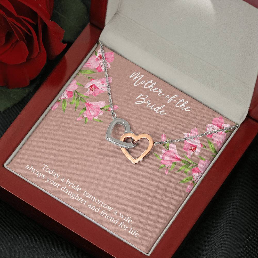 To My Mom of the Bride Gifts, Always Your Daughter, Interlocking Heart Necklace For Women, Wedding Day Thank You Ideas From Bride