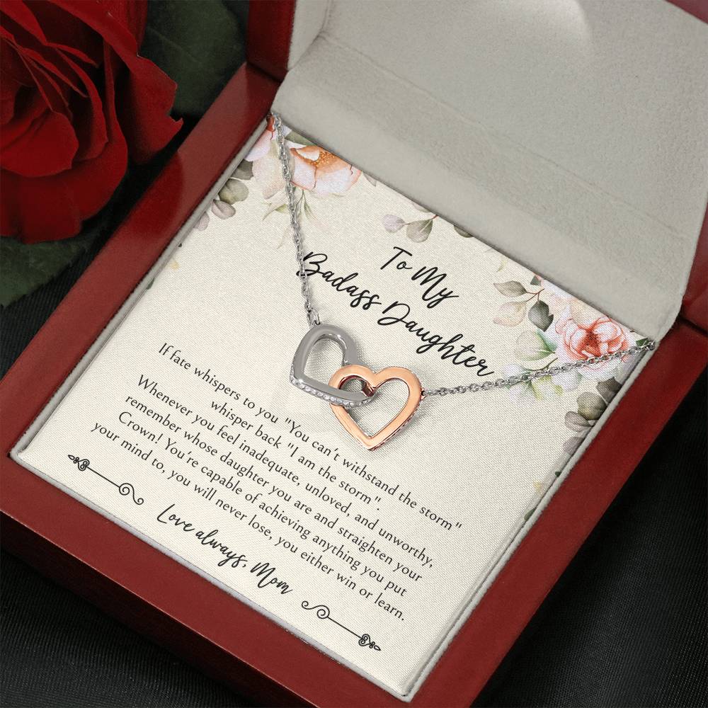 To My Badass Daughter Gifts, When It's Too Hard To Look Back, Interlocking Heart Necklace For Women, Birthday Present Idea From Mom