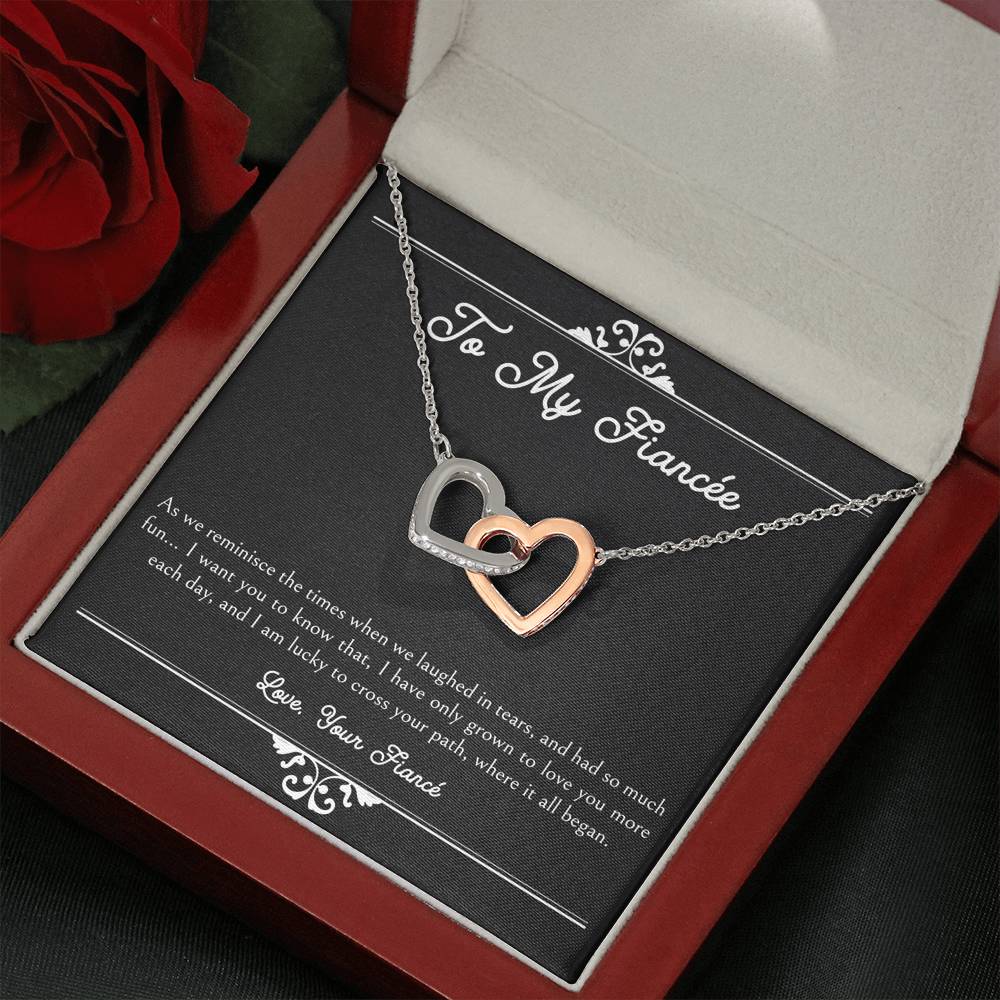 To My Fiancée, I Am Lucky To Cross Your Path, Interlocking Heart Necklace For Women, Anniversary Birthday Valentines Day Gifts From Fiancé