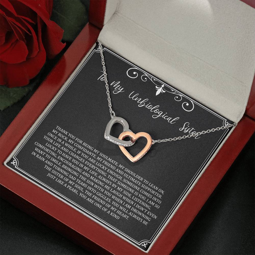 To My Unbiological Sister Gifts, My Soulmate, Interlocking Heart Necklace For Women, Birthday Present Idea From Sister-in-law