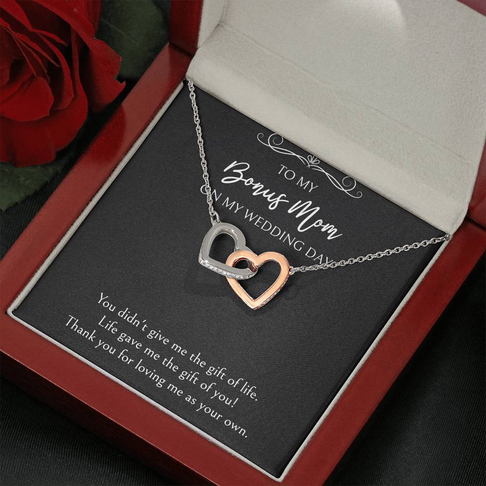 To My Bonus Mom Gifts, Thank You For Loving Me, Interlocking Heart Necklace For Women, Wedding Day Thank You Ideas From Bride