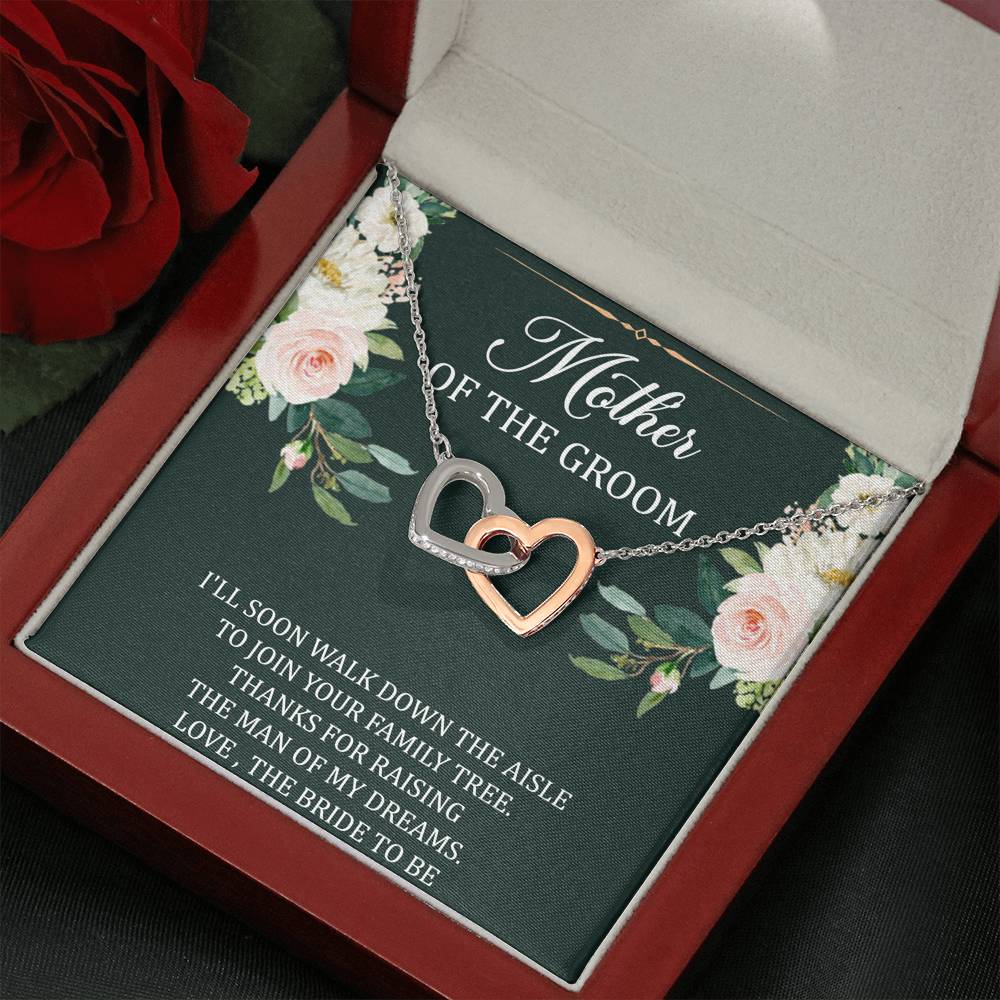 To My Mom of the Bride Gifts, I'll Soon Walk Down The Aisle, Interlocking Heart Necklace For Women, Wedding Day Thank You Ideas From Groom