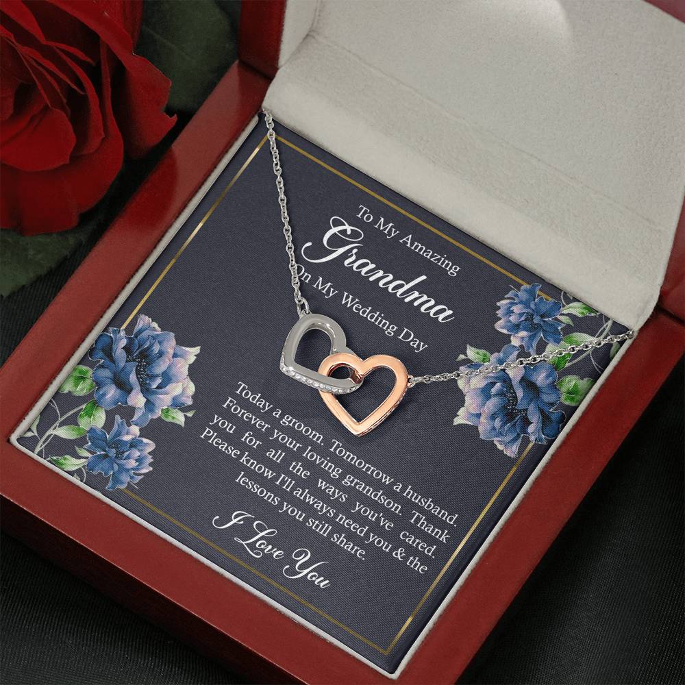 Grandmother of the Groom Gifts, Forever Your Grandson, Interlocking Heart Necklace For Women, Wedding Day Thank You Ideas From Groom