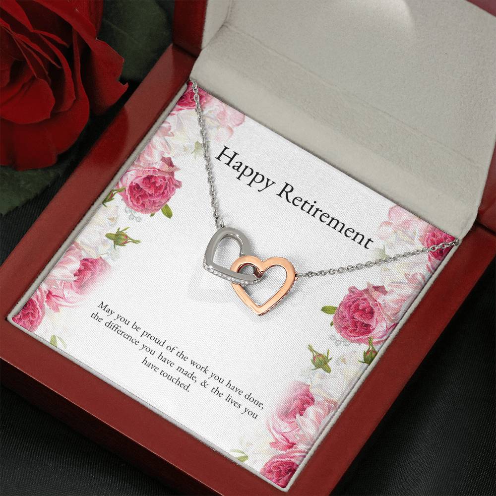 Retirement Gifts, Lives You Touched, Happy Retirement Interlocking Heart Necklace For Women, Retirement Party Favor From Friends Coworkers