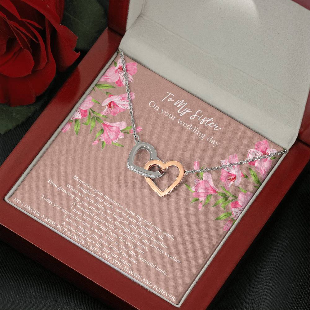 Bride Gifts, No Longer A Miss But Always A Sis, Interlocking Heart Necklace For Women, Wedding Day Thank You Ideas From Sister