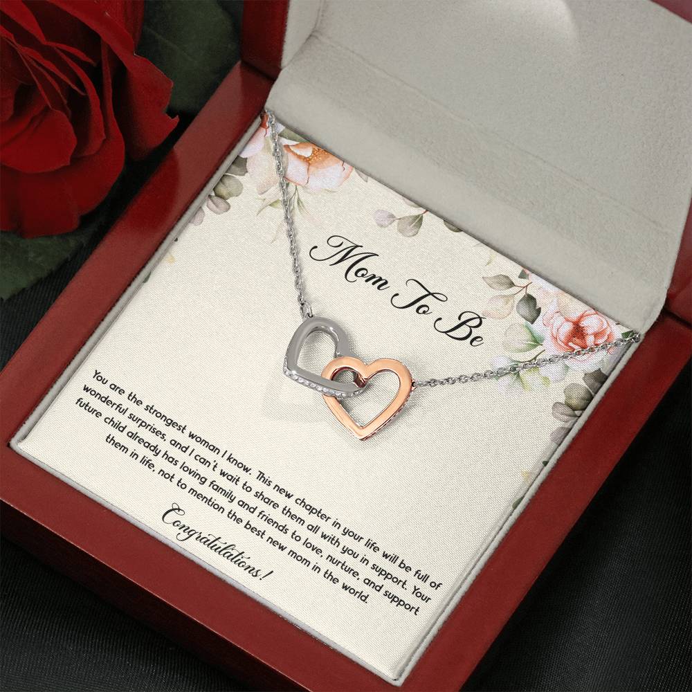 Gift for Expecting Mom, You Are The Strongest Woman I Know, Mom to Be Interlocking Heart Necklace For Women, Pregnancy Gift For New Mother