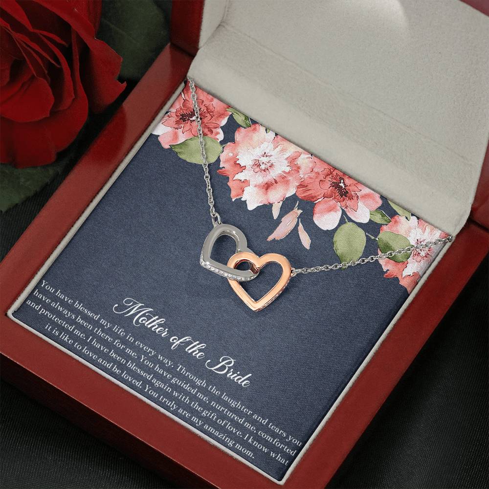 To My Mom of the Bride Gifts, You Have Blessed My Life, Interlocking Heart Necklace For Women, Wedding Day Thank You Ideas From Bride