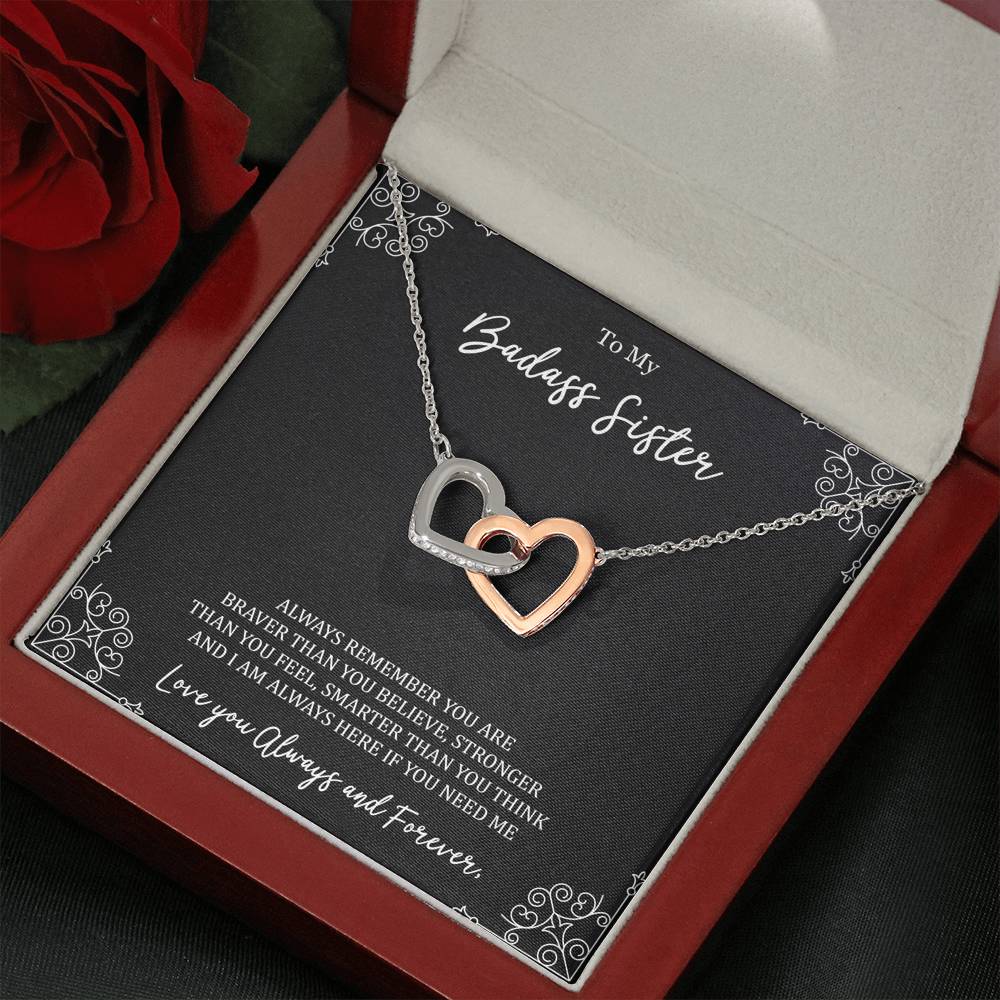To My Badass Sister Gifts, Always Remember, Interlocking Heart Necklace For Women, Birthday Present Ideas From Sister Brother