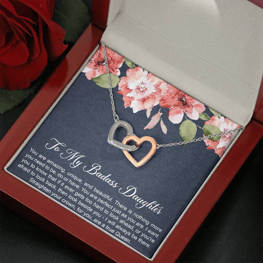 To My Badass Daughter Gifts, You Are Amazing, Interlocking Heart Necklace For Women, Birthday Present Idea From Mom