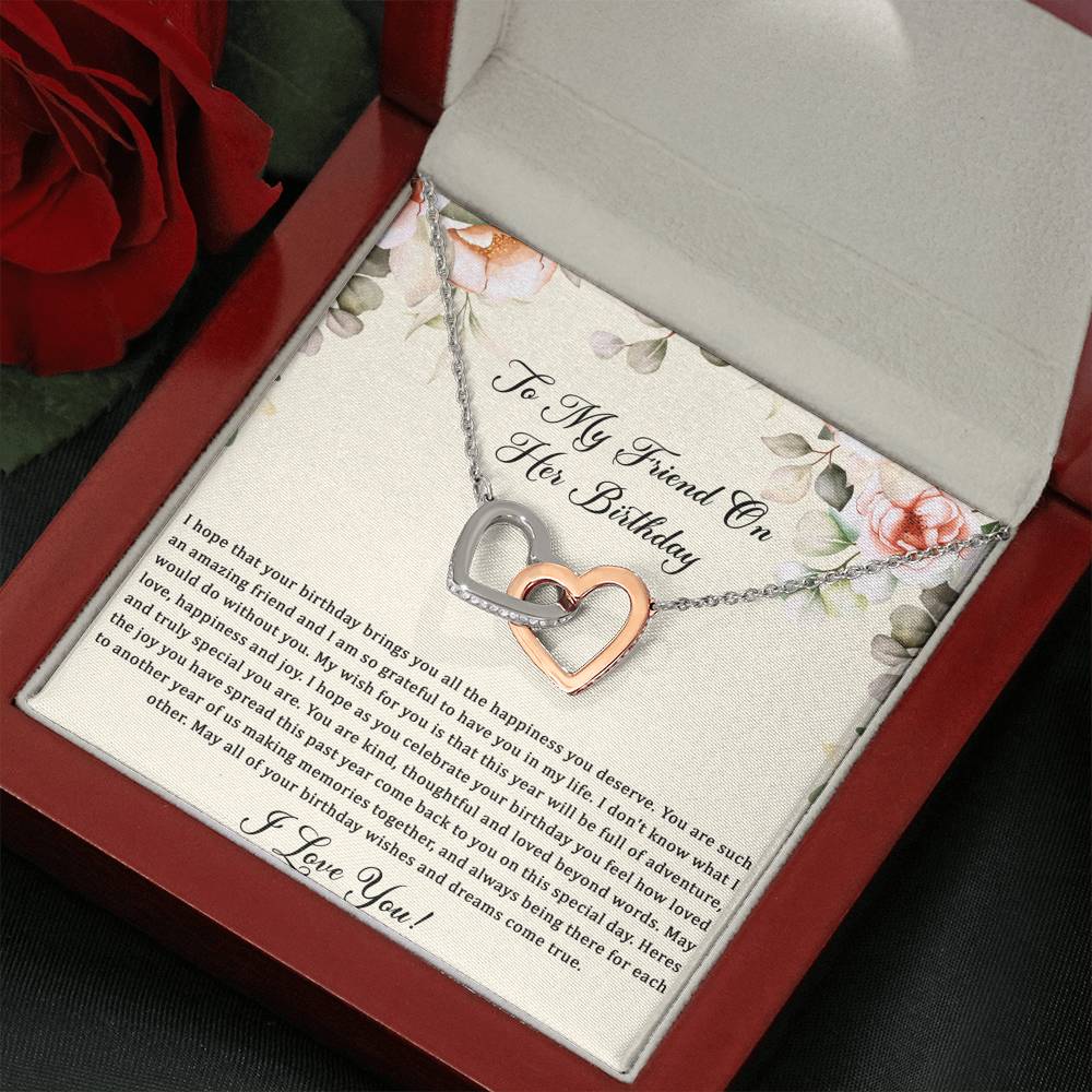 Birthday Gifts For Women, May Your Wishes Come True, Interlocking Heart Necklace, Happy Birthday Message Card Jewelry For Friend