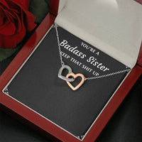 Load image into Gallery viewer, To My Badass Sister Gifts, Keep That Shit Up, Interlocking Heart Necklace For Women, Birthday Present Idea From Sister
