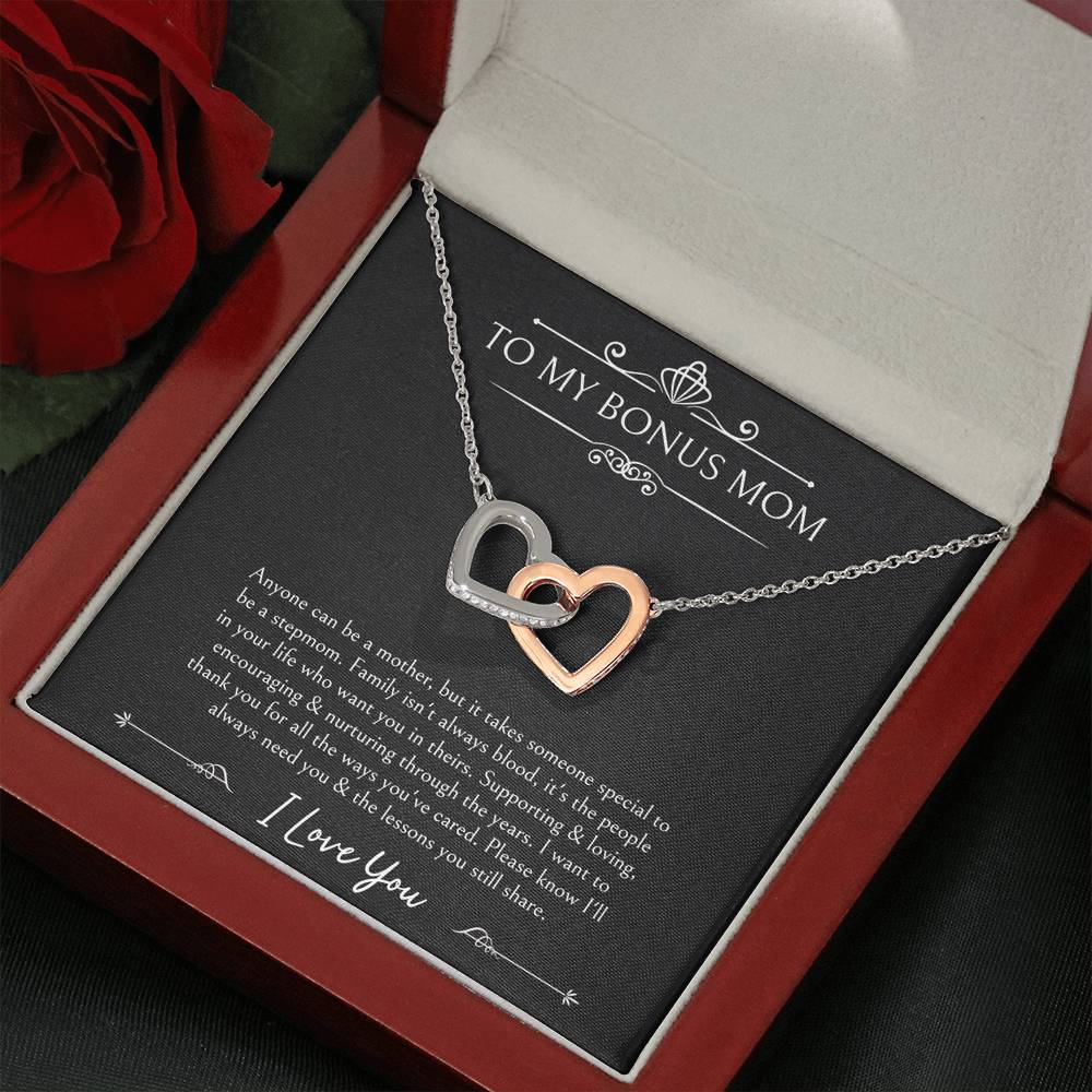 To My Bonus Mom Gifts, Thank You For Loving Me, Interlocking Heart Necklace For Women, Wedding Day Thank You Ideas From Bride