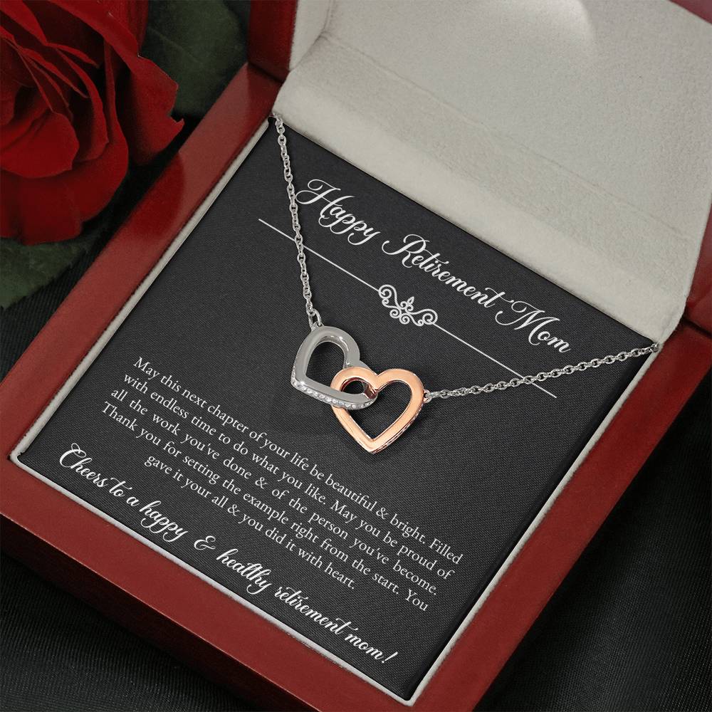 Mom Retirement Gifts, Next Chapter, Happy Retirement Interlocking Heart Necklace For Women, Retirement Party Favor From Daughter Son