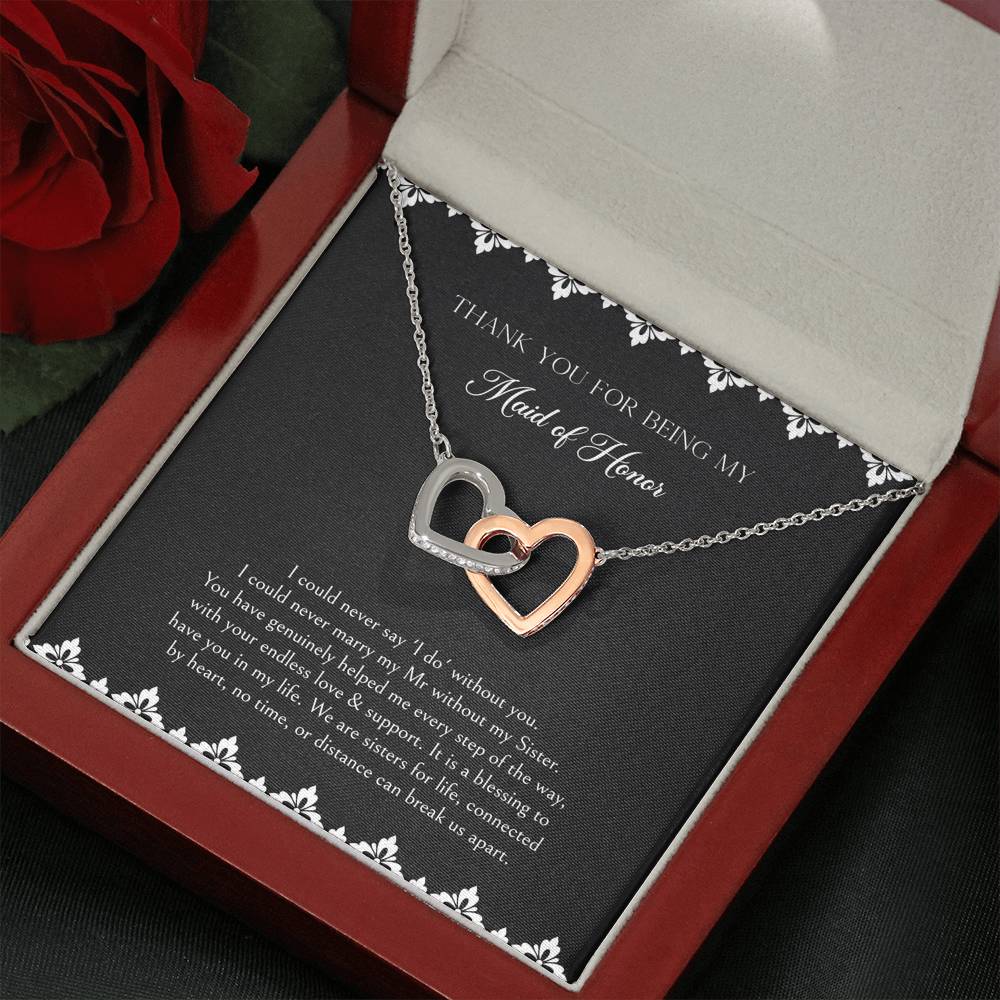 To My Maid of Honor Gifts, We Are Sisters for Life, Interlocking Heart Necklace For Women, Wedding Day Thank You Ideas From Bride