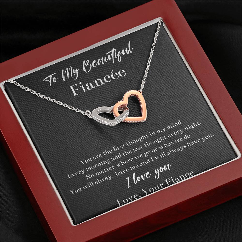 To My Fiancée, You Will Always Have Me, Interlocking Heart Necklace For Women, Anniversary Birthday Valentines Day Gifts From Fiancé