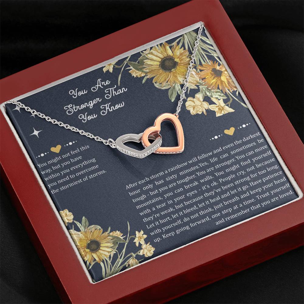 Encouragement Gifts, You Are Stronger, Motivational Interlocking Heart Necklace For Women, Sympathy Inspiration Friendship Present