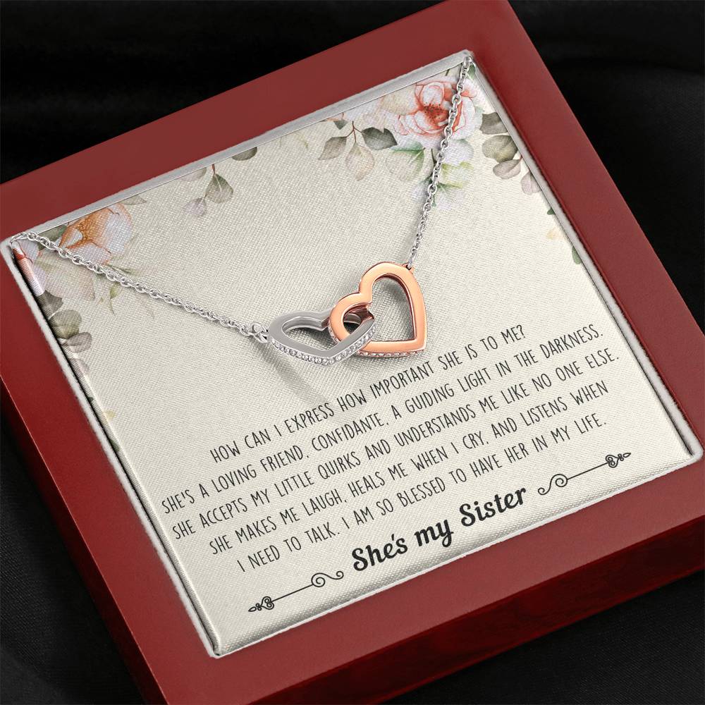 To My Sister Gifts, I Am Blessed To Have Her In My Life, Interlocking Heart Necklace For Women, Birthday Present Ideas From Sister Brother
