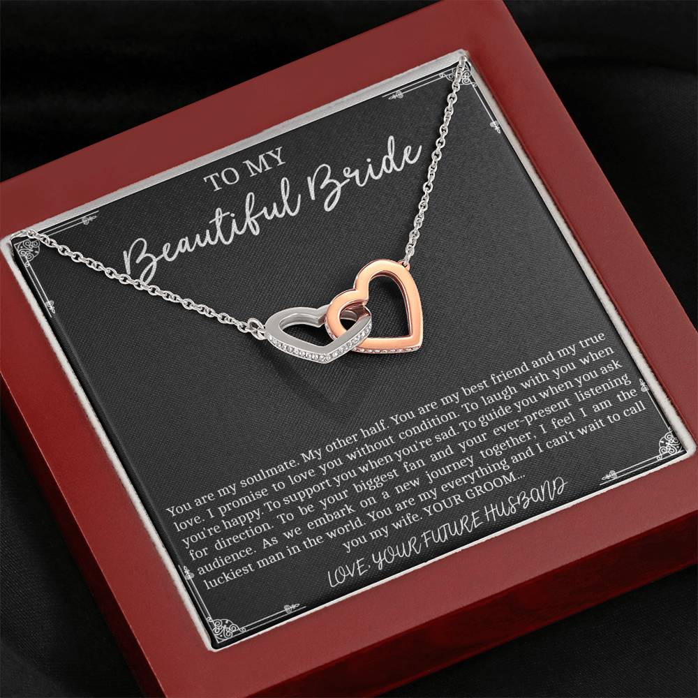 To My Bride  Gifts, You Are My Soulmate, Interlocking Heart Necklace For Women, Wedding Day Thank You Ideas From Groom