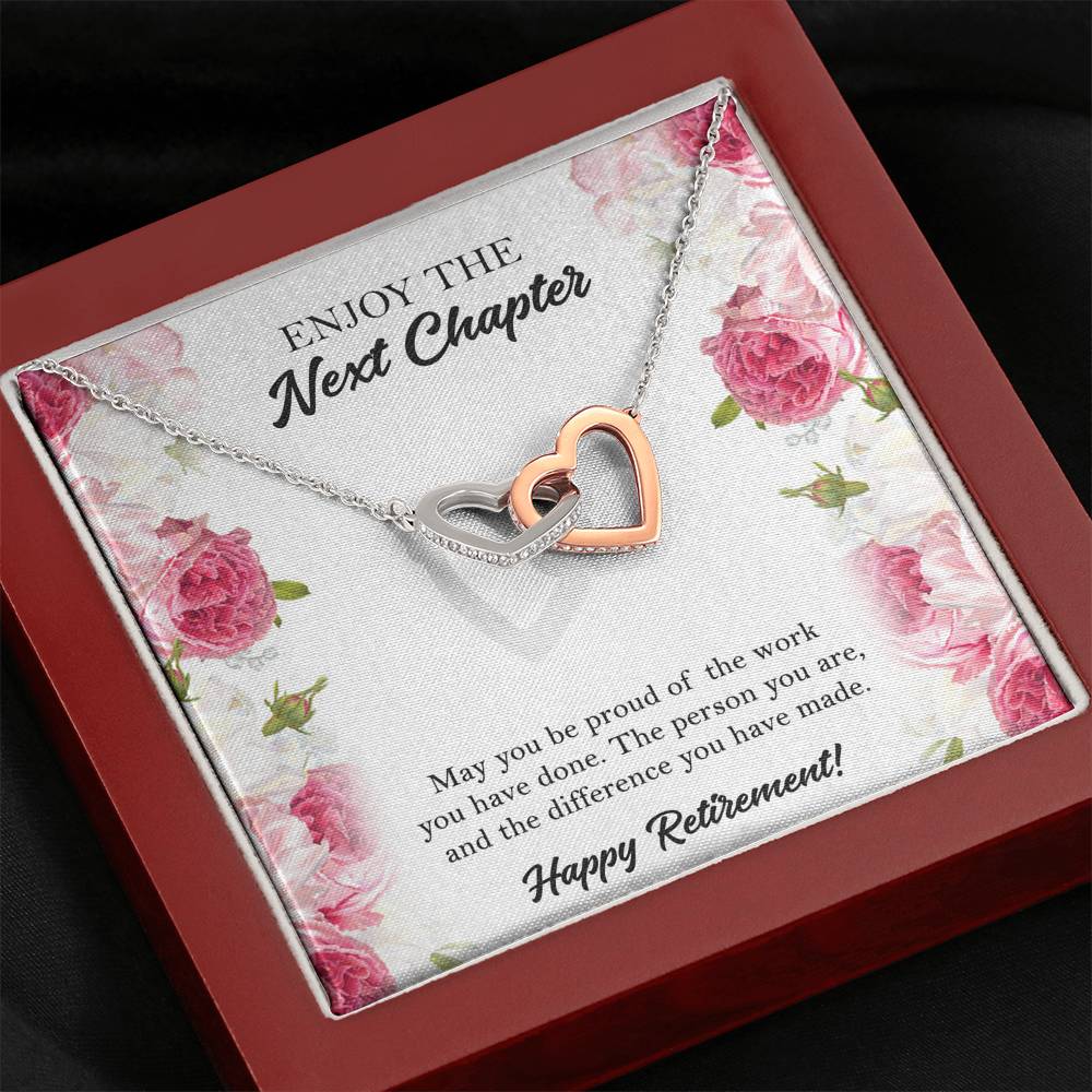 Retirement Gifts, Next Chapter, Happy Retirement Interlocking Heart Necklace For Women, Retirement Party Favor From Friends Coworkers