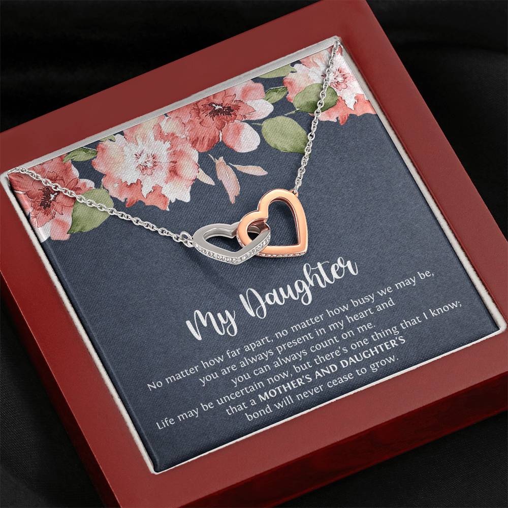 To My Daughter Gifts, No Matter How Far Apart, Interlocking Heart Necklace For Women, Birthday Present Idea From Mom