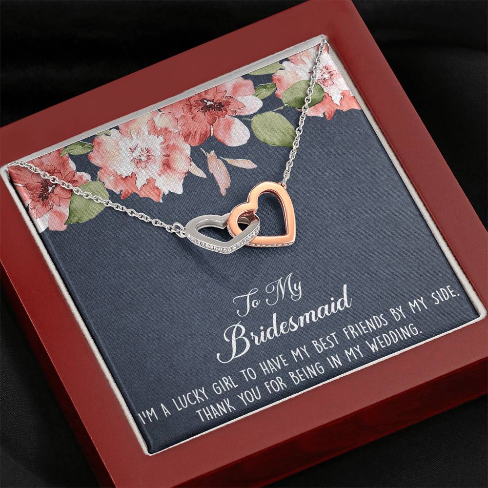 To My Bridesmaid Gifts, I'm A Lucky Girl , Interlocking Heart Necklace For Women, Wedding Day Thank You Ideas From Bride