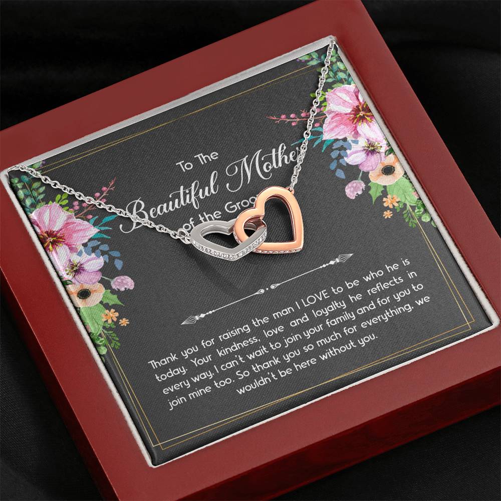 Mom Of The Groom Gifts, Thank You For Raising The Man I Love, Interlocking Heart Necklace For Women, Wedding Day Thank You Ideas From Bride