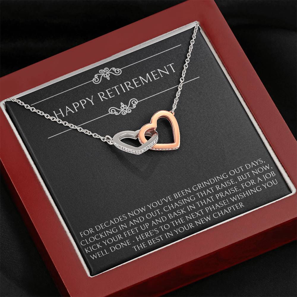 Retirement Gifts, Job Well Done, Happy Retirement Interlocking Heart Necklace For Women, Retirement Party Favor From Friends Coworkers