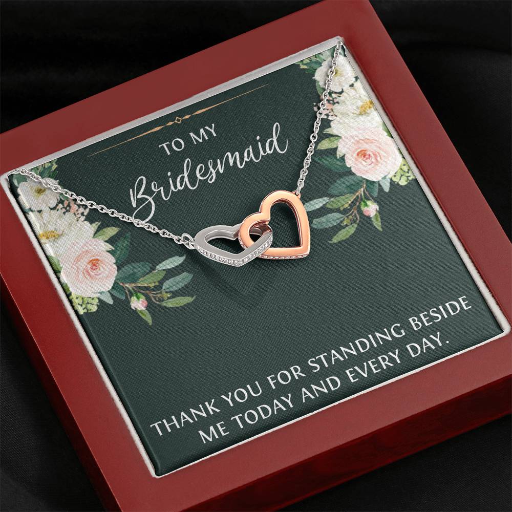 To My Bridesmaid Gifts, Thank You For Standing Besides Me , Interlocking Heart Necklace For Women, Wedding Day Thank You Ideas From Bride