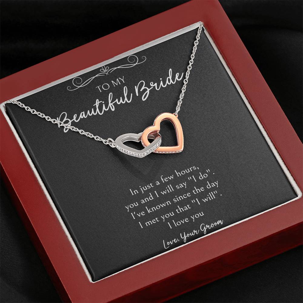 To My Bride  Gifts, I Will Say I Do, Interlocking Heart Necklace For Women, Wedding Day Thank You Ideas From Groom