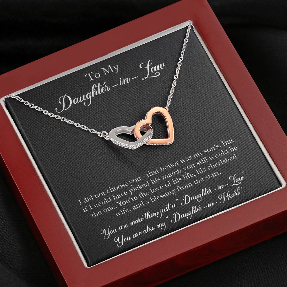 To My Daughter-in-law Gifts, I Did Not Choose You, Interlocking Heart Necklace For Women, Birthday Present Idea From Mother-in-law