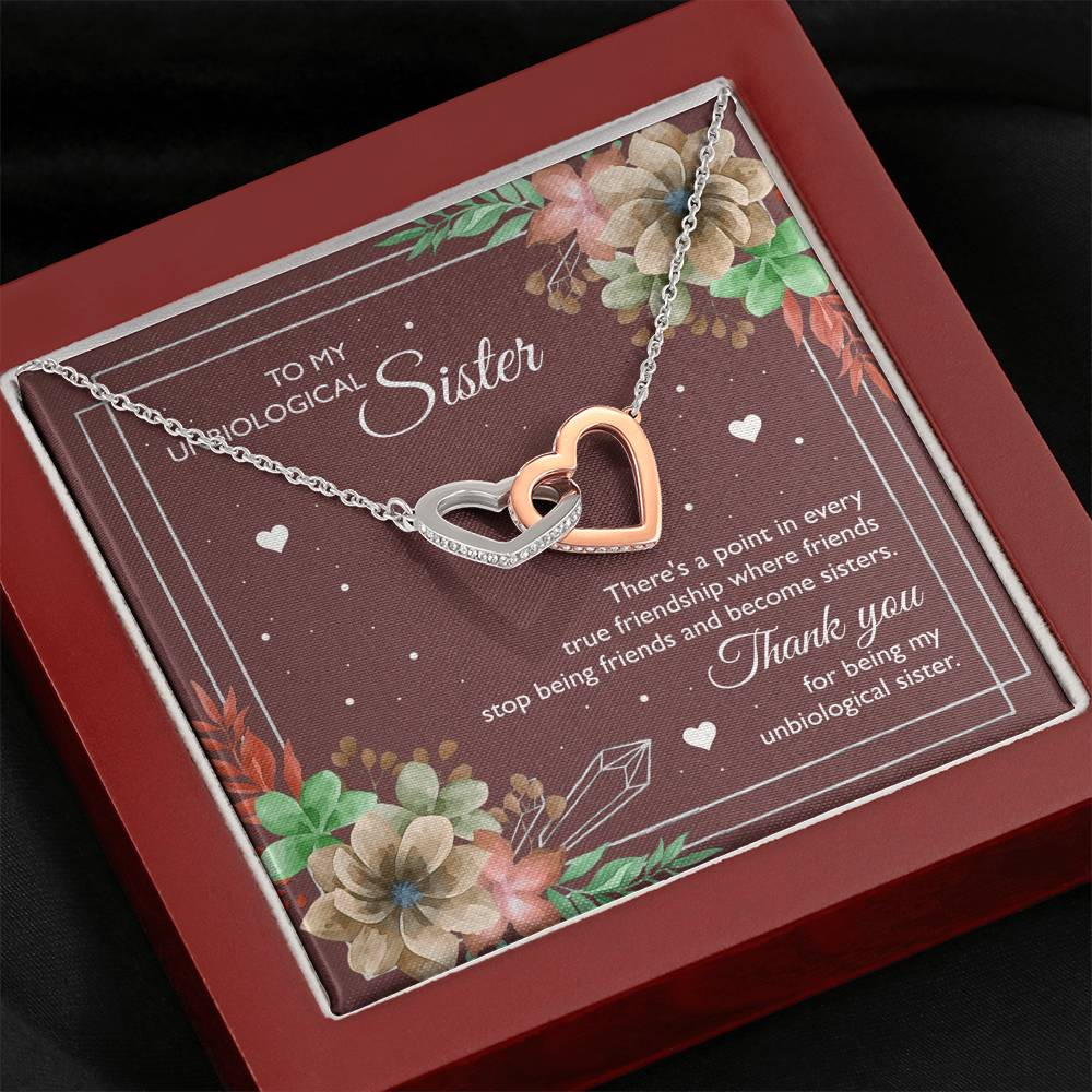 To My Unbiological Sister Gifts, Thank You, Interlocking Heart Necklace For Women, Birthday Present Idea From Sister-in-law