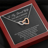 Load image into Gallery viewer, To My Badass Wife, Be Brave, Interlocking Heart Necklace For Women, Anniversary Birthday Valentines Day Gifts From Husband
