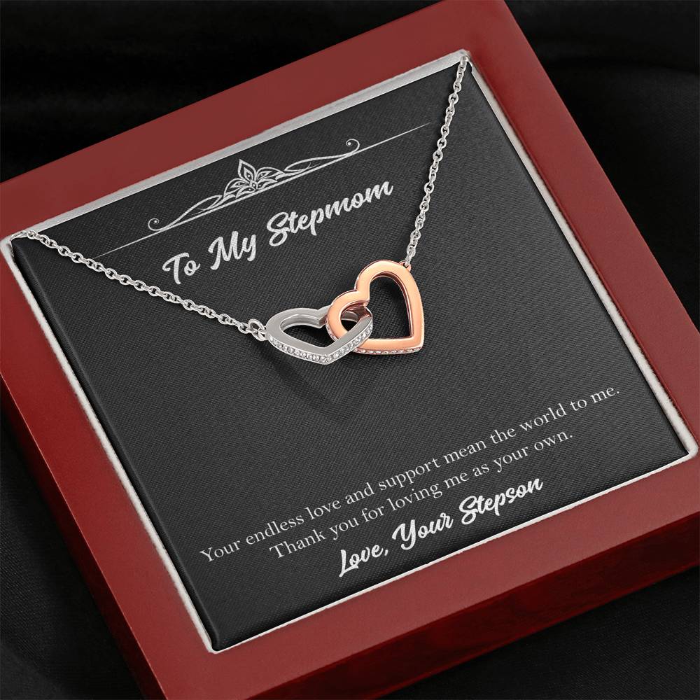 To My Stepmom Gifts, Your Endless Love And Support, Interlocking Heart Necklace For Women, Birthday Mothers Day Present From Stepson