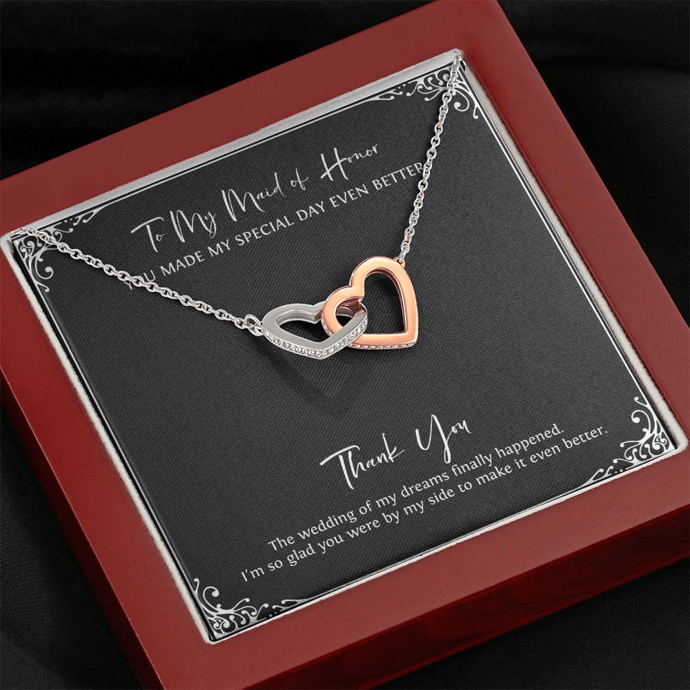 To My Maid Of Honor Gifts, I'm Glad You're By My Side, Interlocking Heart Necklace For Women, Wedding Day Thank You Ideas From Bride