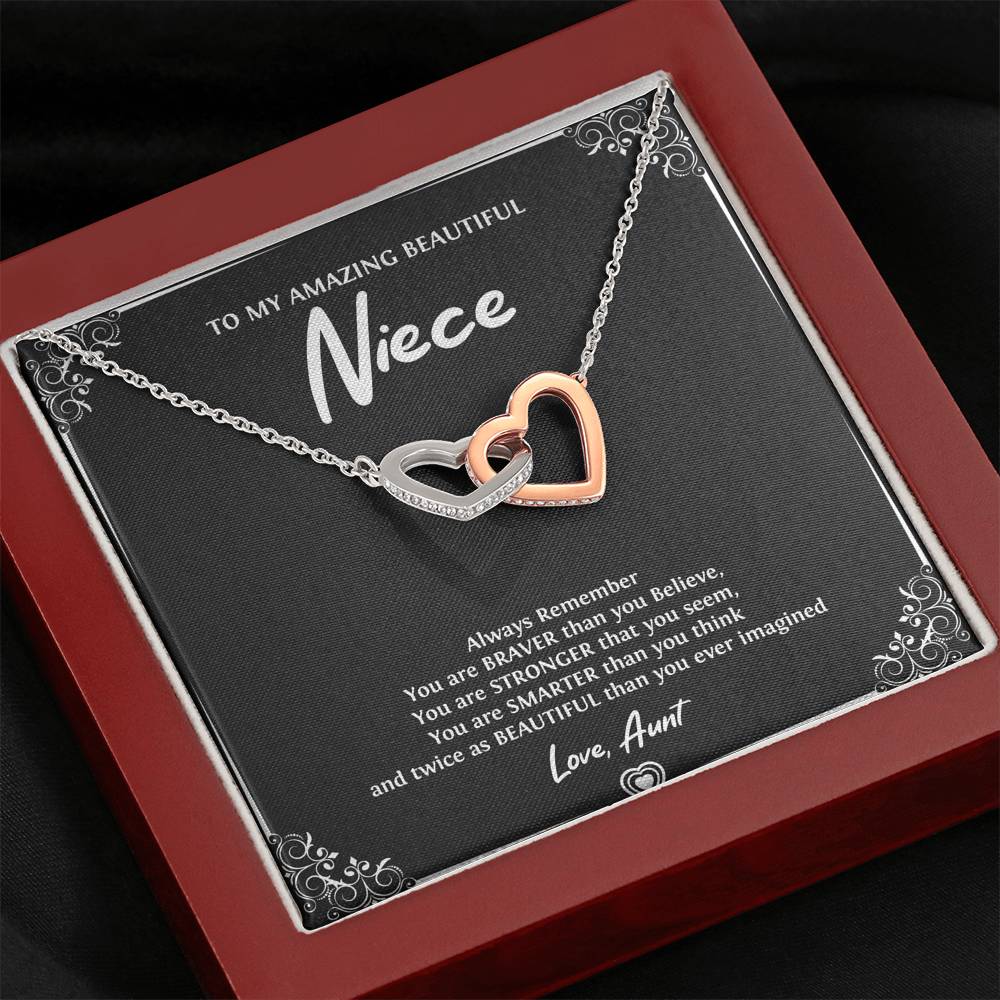 To My Niece  Gifts, Always Remember, Interlocking Heart Necklace For Women, Birthday Present Idea From Aunt