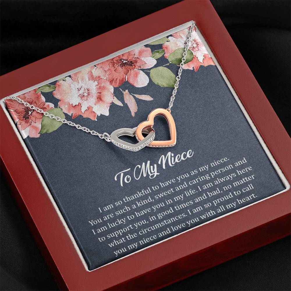 To My Niece  Gifts, I'm So Thankful, Interlocking Heart Necklace For Women, Birthday Present Ideas From Aunt Uncle
