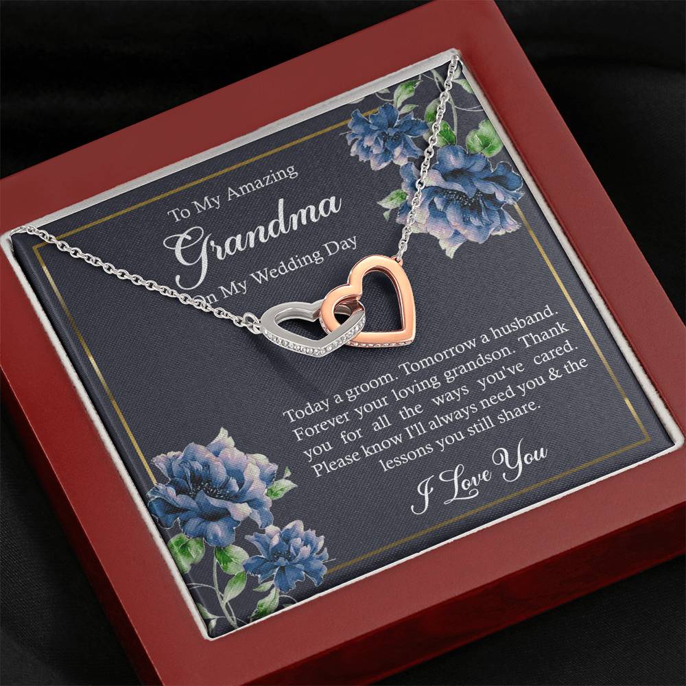 Grandmother of the Groom Gifts, Forever Your Grandson, Interlocking Heart Necklace For Women, Wedding Day Thank You Ideas From Groom