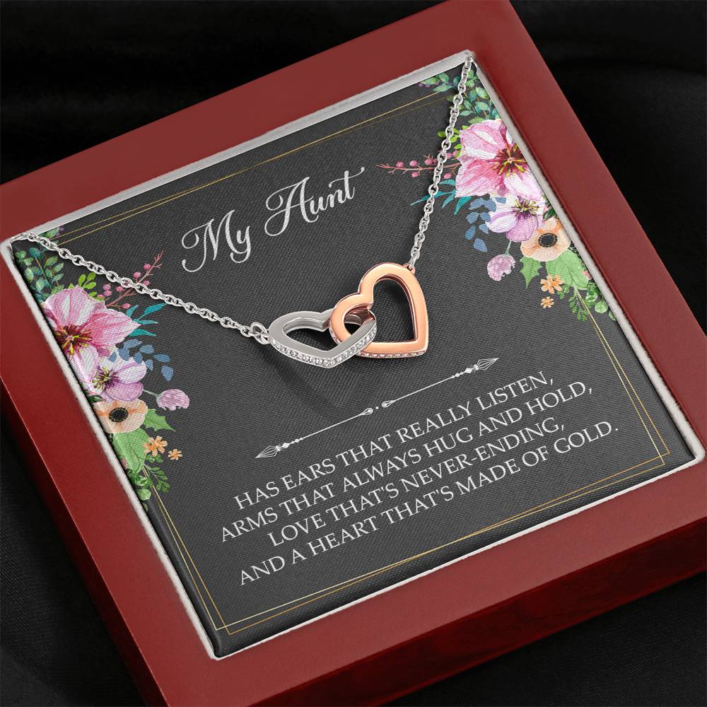 To My Aunt Gifts, Has Ears That Really Listen, Interlocking Heart Necklace For Women, Aunt Birthday Present From Niece Nephew