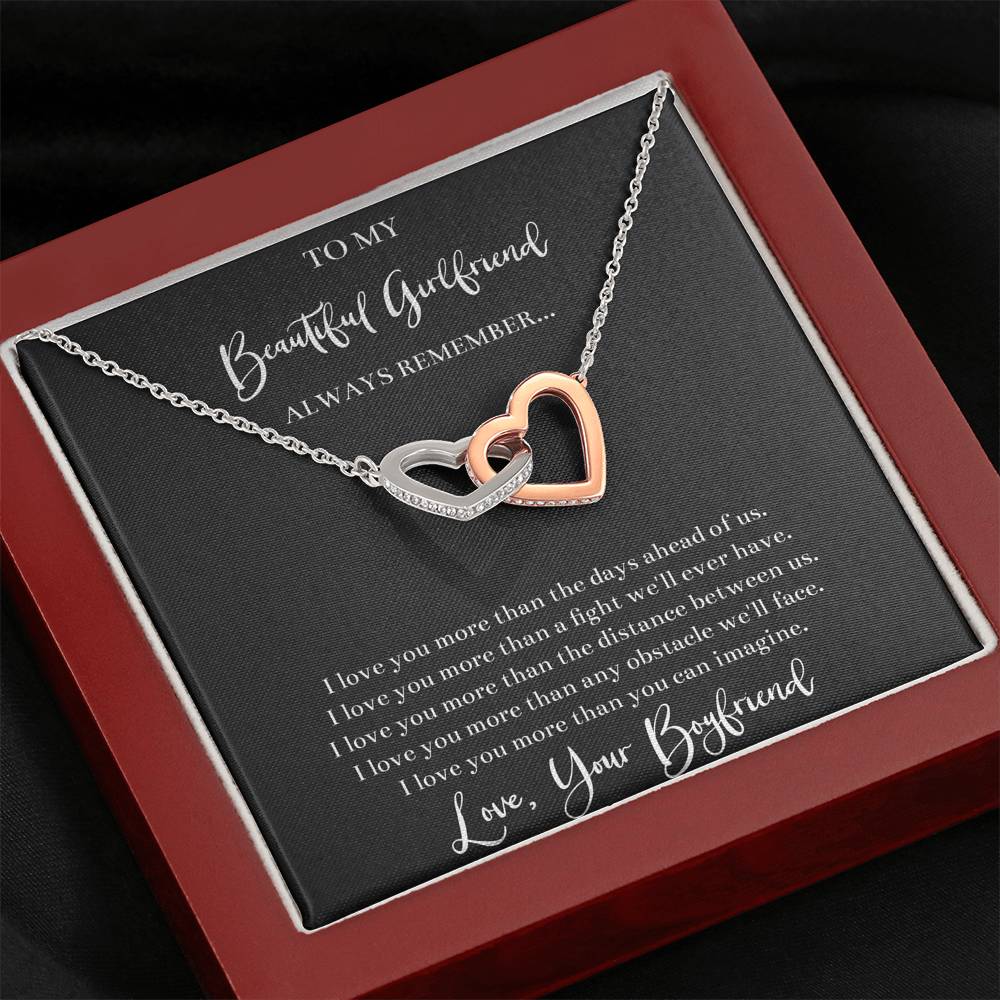 To My Girlfriend, I Love You, Interlocking Heart Necklace For Women, Anniversary Birthday Valentines Day Gifts From Boyfriend