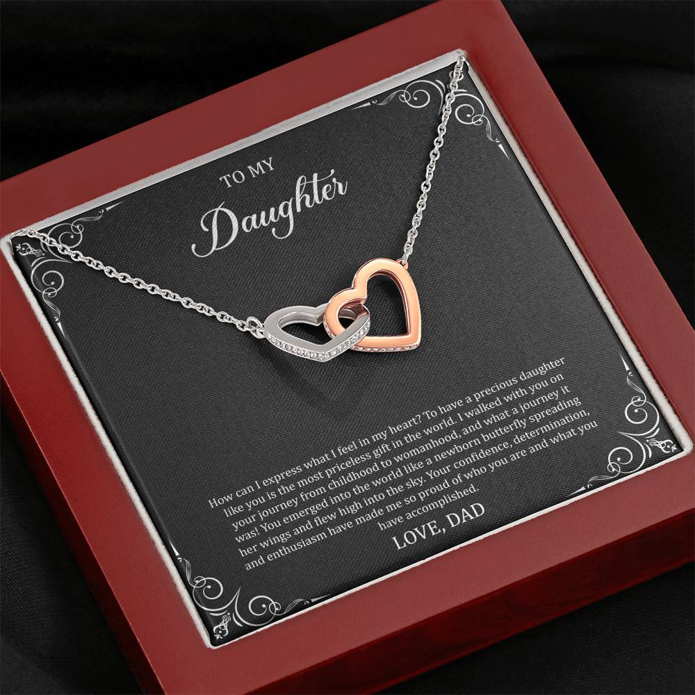 To My Daughter  Gifts, Most Priceless Gift, Interlocking Heart Necklace For Women, Birthday Present Idea From Dad