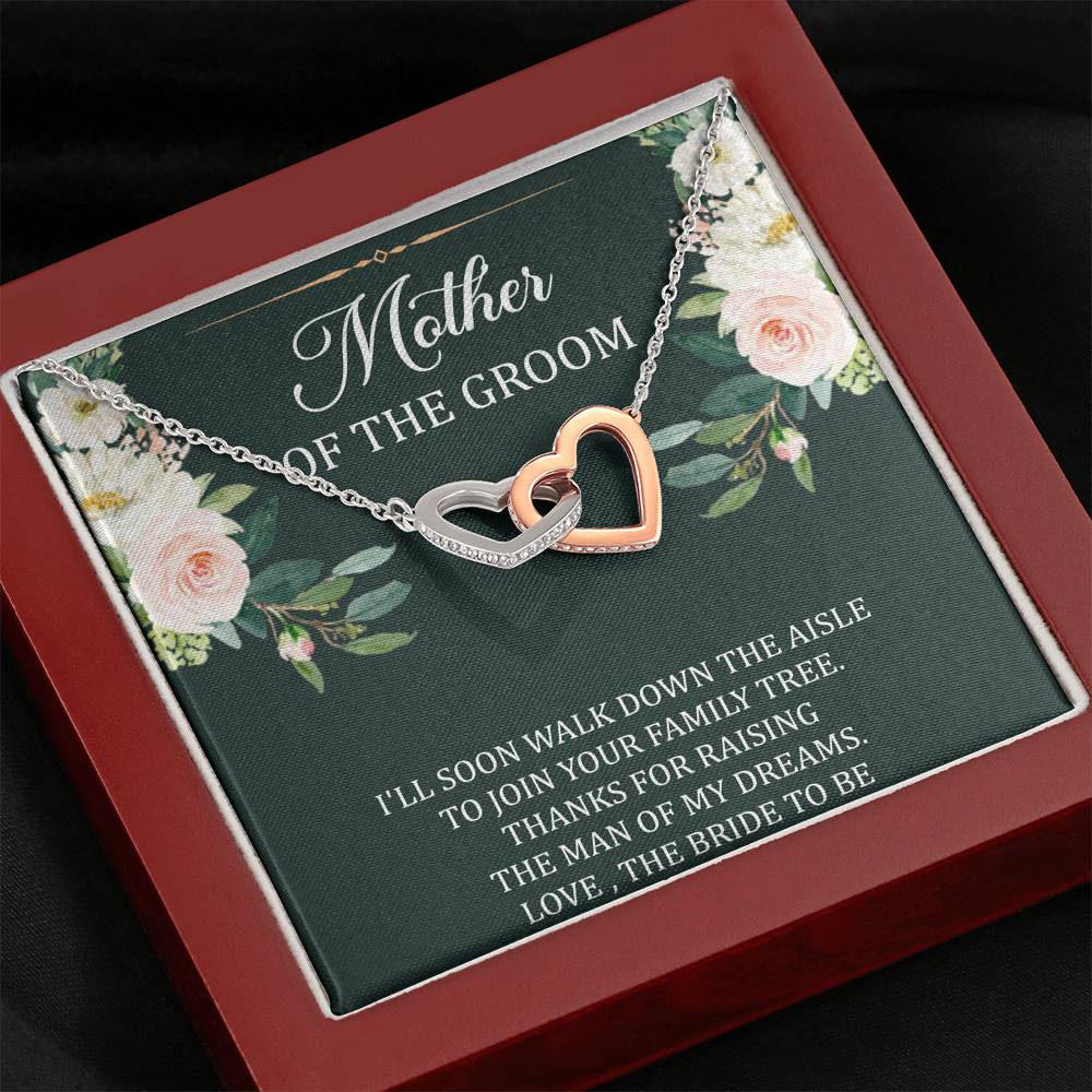 To My Mom of the Bride Gifts, I'll Soon Walk Down The Aisle, Interlocking Heart Necklace For Women, Wedding Day Thank You Ideas From Groom