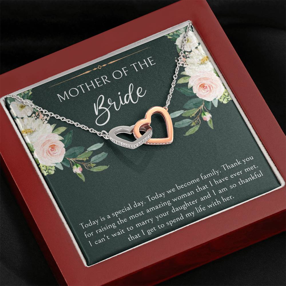 Mom of the Bride Gifts, Today We Become Family, Interlocking Heart Necklace For Women, Wedding Day Thank You Ideas From Groom