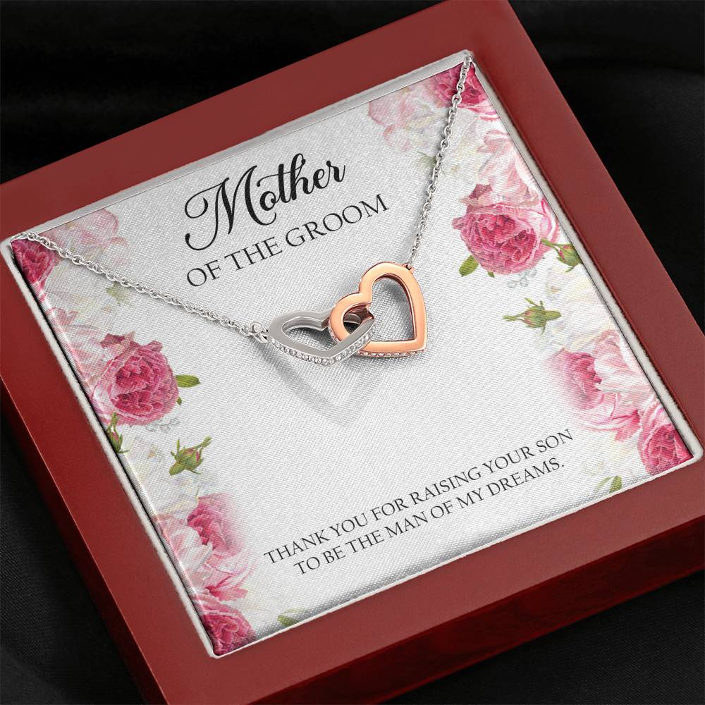 Mom of the Groom Gifts, Thank You For Raising Your Son, Interlocking Heart Necklace For Women, Wedding Day Thank You Ideas From Bride