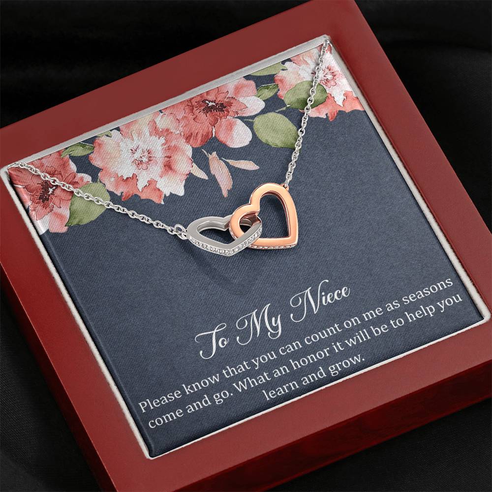 To My Niece Gifts, You Can Count On Me, Interlocking Heart Necklace For Women, Niece Birthday Present From Aunt Uncle