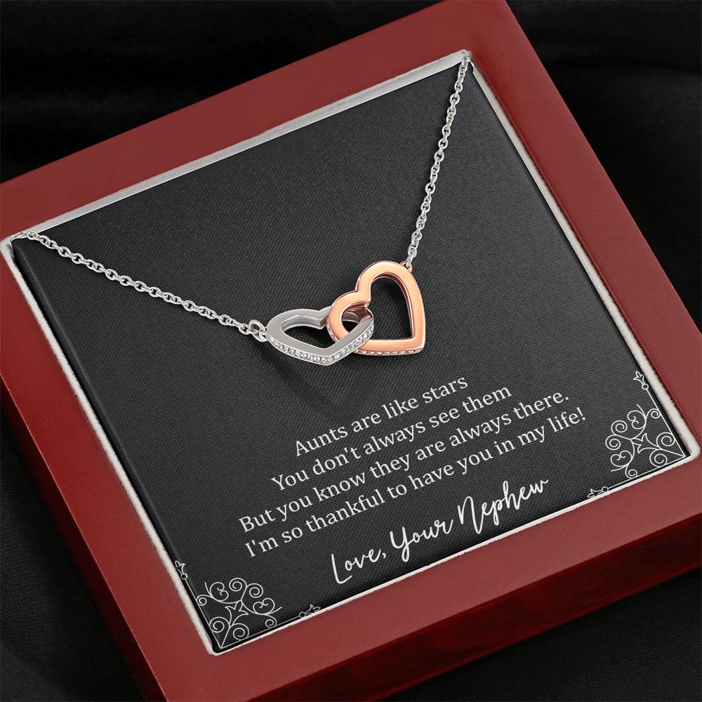 To My Aunt Gifts, Aunts Are Like Stars, Interlocking Heart Necklace For Women, Birthday Present Idea From Nephew