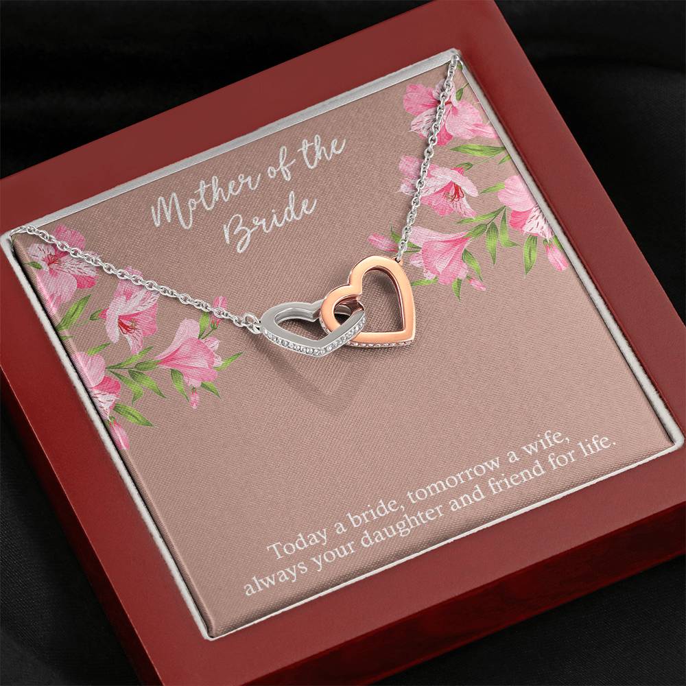 To My Mom of the Bride Gifts, Always Your Daughter, Interlocking Heart Necklace For Women, Wedding Day Thank You Ideas From Bride