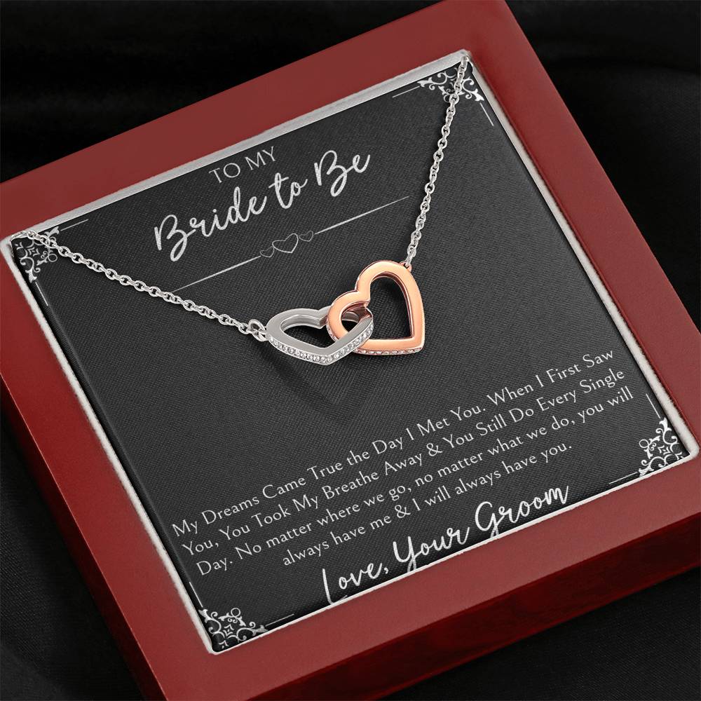 To My Bride  Gifts, My Dreams Came True, Interlocking Heart Necklace For Women, Wedding Day Thank You Ideas From Groom